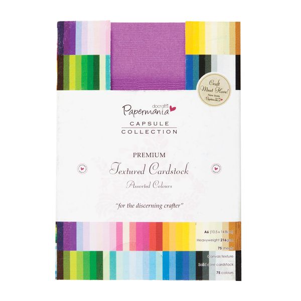 Papermania A6 75-Piece Capsule Collection Premium Textured Cardstock, Multi-Colour