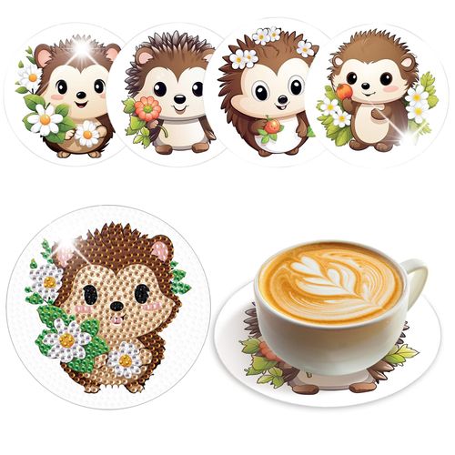 4 PCS Diamond Painting Coaster Kits, Animal Hedgehogs Diamond Art Coasters 5D Diamond Painting Kits for Adults Beginners, Diamond Art Craft Supplies Christmas Gift