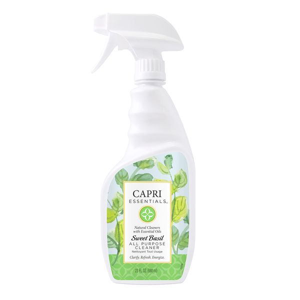 CAPRI ESSENTIALS Sweet Basil All Purpose Cleaner Spray – Essential Oils Surface & Glass Cleaner – Herbal Scented Household Cleaning Supplies – All Natural Cleaning Products (23 oz)