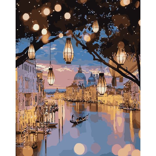 YEESAM ART Paint by Numbers for Adults Beginners Venice in Night 16x20 Inch Linen Canvas Acrylic DIY Number Painting Kits Wall Art Decor Gifts (Venice, Without Frame)