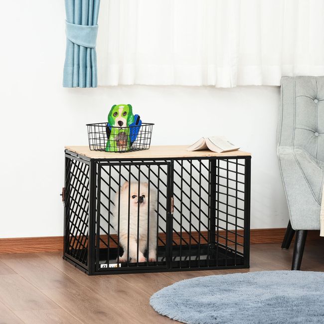 Furniture Style Dog Crate w/ Cleaning Tray, for Small Medium Pet Indoor Black