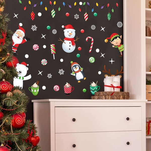 WALPLUS Christmas Decorations Wall Stickers Xmas Friends Winterland Stickers Set Wall Art Window Display Clings Decals Living Room Sale Clearance PVC Decals for Glass Xmas Winter Décor