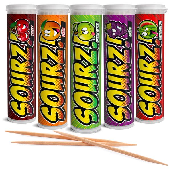 Xero Picks - Sourz Infused Flavored Toothpicks for Long Lasting Fresh Breath - 100 Picks - 5 Pack - Variety Pack