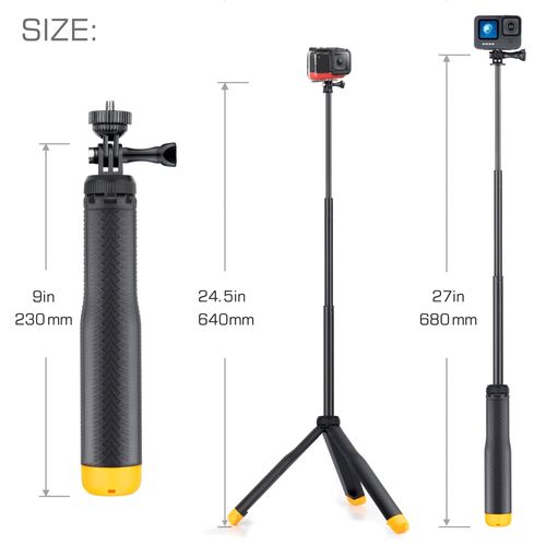 GEPULY 4-in-1 Floating Hand Grip Tripod Underwater Waterproof Selfie Stick Extendable Monopod for GoPro Hero 12 11 10 9 8 7 6 5 4,Insta360,Used as a Floating Tripod,Hand Grip,Selfie Stick,Tripod Stand
