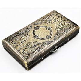 Classic Metallic Double Sided King Cigarette Case - Shorter Than 100's  (Antique Brass)