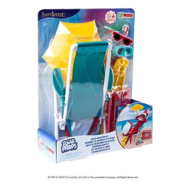 The Elf on the Shelf Beach Vacation Set - 8-Piece The Elf on the Shelf Beach Accessories for Your Scout Elf - Includes Beach Chair, Umbrella, and More - for Ages 3 Years and Above