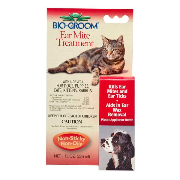 Bio-Groom Ear Mite Treatment – Dog Ear Infection Treatment, Cruelty-Free, Made in USA, Dog Ear Drops, Gentle Wax Remover, Ear Cleaner for Dogs and Cats – 1 fl oz 1-Pack