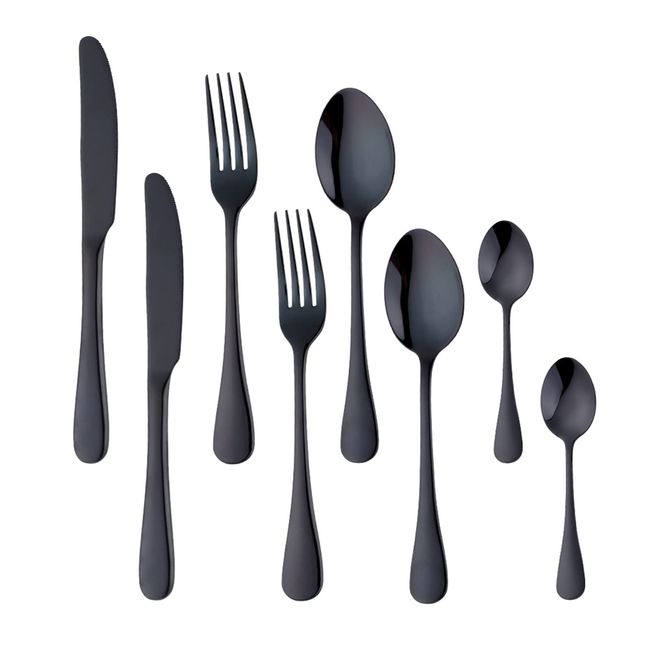 Buyer Star Cutlery Set, 8 Pieces, For 2 People, Spoon, Fork and Knife Set, 18-8 Stainless Steel, Dinner Cutlery Set, Stylish, Western Tableware, For Guests, Dishwasher Safe, 4 Colors Available (Black)..