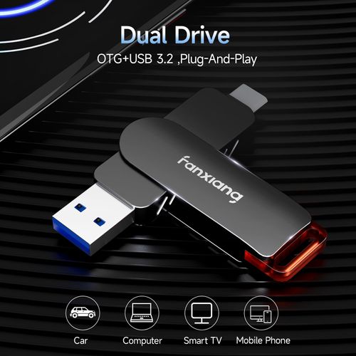 fanxiang 512GB USB Stick, Up to 560 MB/s, Fast External SSD USB C Memory Stick, Type C+ USB A USB3.2 Gen2 USB Drive Compatible with Windows/Mac OS/Android-FF520