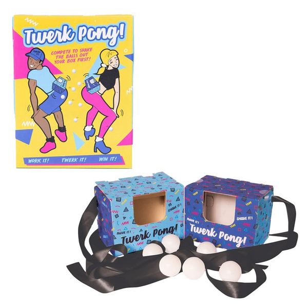 Fizz Creations Twerk Pong Novelty Game. The Original Twerk Family Party Game. Includes 10 Balls, Ribbon & Cardboard Boxes. Twerk to Shake The Ping Pong Balls Out!