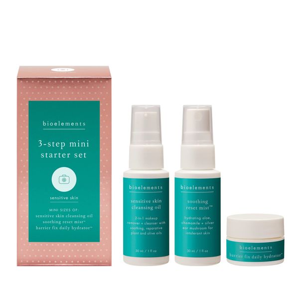 Bioelements 3-Step Mini Starter Set: Sensitive Skin - Includes Cleansing Oil, Soothing Reset Mist Toner & Barrier Fix Daily Hydrator Moisturizer - Vegan, Gluten Free - Never Tested on Animals