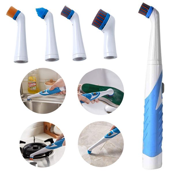 Electric Scrubber Cleaning Brush Electrical Brush Cleaner Spin Scrubber Cordless Cleaning Gadget with 4 Heads for Bathroom Household Tub Tile Floor Wall Kitchen