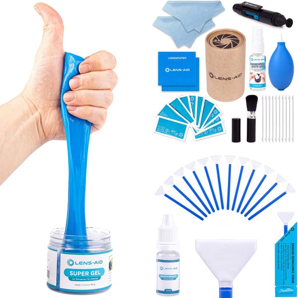 Big Bundle Reinigungsset für Kamera, Objektiv und Sensor Reinigung: Flüssig-Reiniger, Blasebalg, Pinsel, Lens Cleaning Pen, Mikrofasertuch, Cleaning Gel, Sensor Swabs (24 mm)