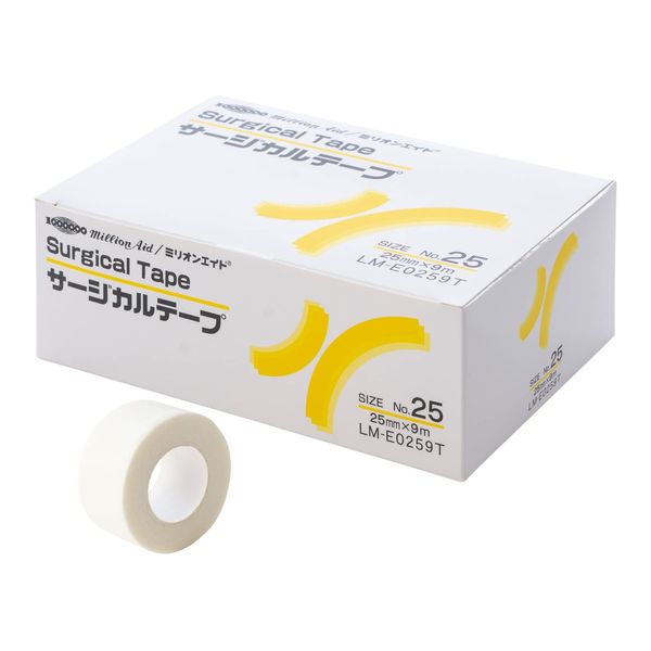 Million Aid LM-E0259T Non-Woven Surgical Tape, 1.0 inches (25 mm) x 39.4 ft (9 m), White, 12 Rolls