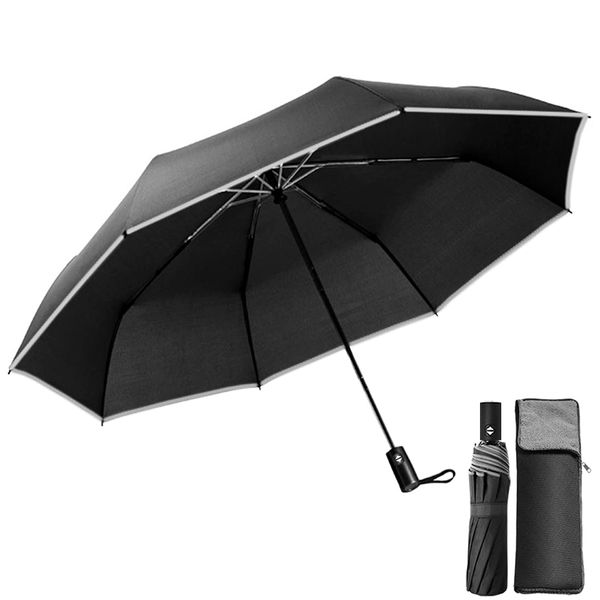 flinelife Men's Folding Umbrella, 2022 Release, One-click Automatic Open/Close, 9.2 oz (260 g), Ultra Lightweight, 8 Ribs, Foldable, Unisex, Water Repellent, Quick Drying, Strong Wind Resistance, Portable, Super Absorbent Umbrella Cover Included, black (b