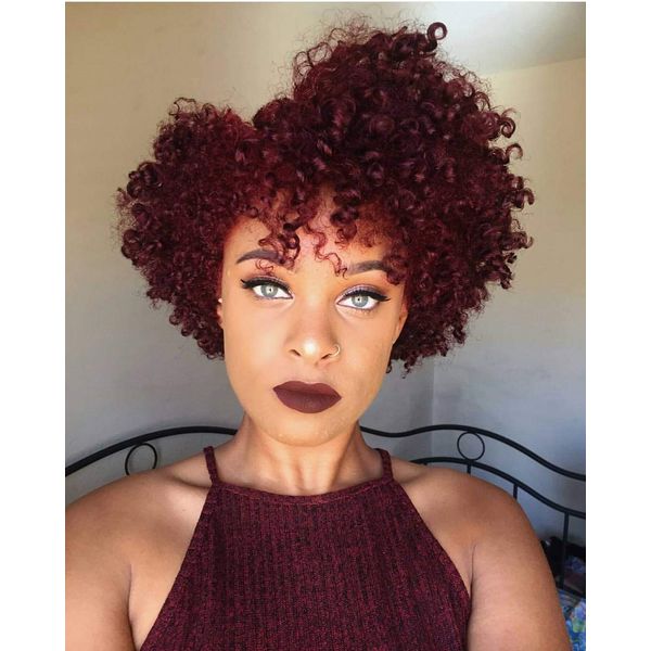 Short Burgundy Afro kinky curly Wigs for Black Women Red Curly Wig with Bangs Heat Resistant Synthetic Hair Wig