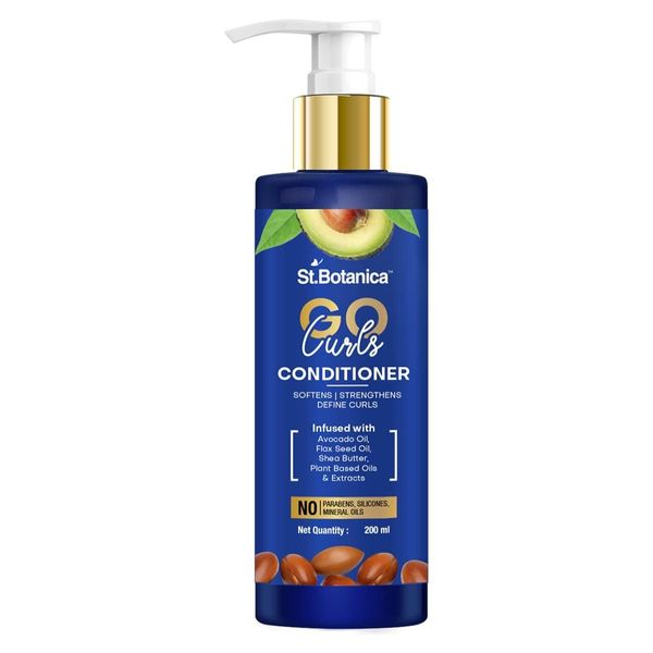 St.Botanica GO Curls Hair Conditioner, 200ml with Avocado, Flaxseed Oil & Pea Protein to Soften & Hydrate Curly Hair | No Parabens & Sulphates | Vegan & Cruelty Free