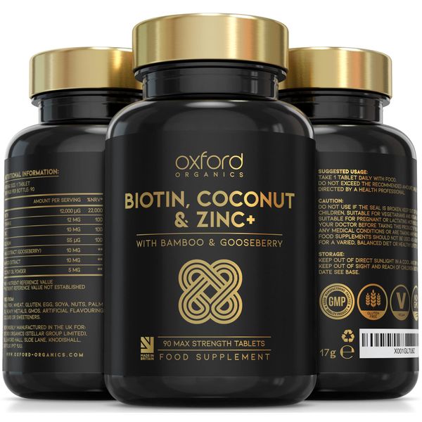 Biotin Hair Growth Supplement 12,000mcg | Vegan Biotin Tablets for Hair | Hair Vitamins & Superfood Boosted Complex w/Coconut, Zinc, Vitamin E, Gooseberry & Bamboo | Skin & Hair Growth Vitamins Women