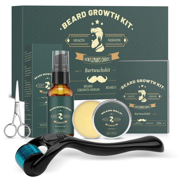 Gifts for Men, Upgraded Beard Growth Kit for Men with Beard Roller, Beard Serum, Beard Balm, Beard Scissors, Storage Bag, Beard Care Kit Professional Beard Grooming Kit for Men