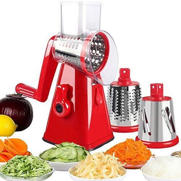 Manual Rotary Potato Grater Kitchen Mandoline Vegetable Slicerwith 3 Interchang