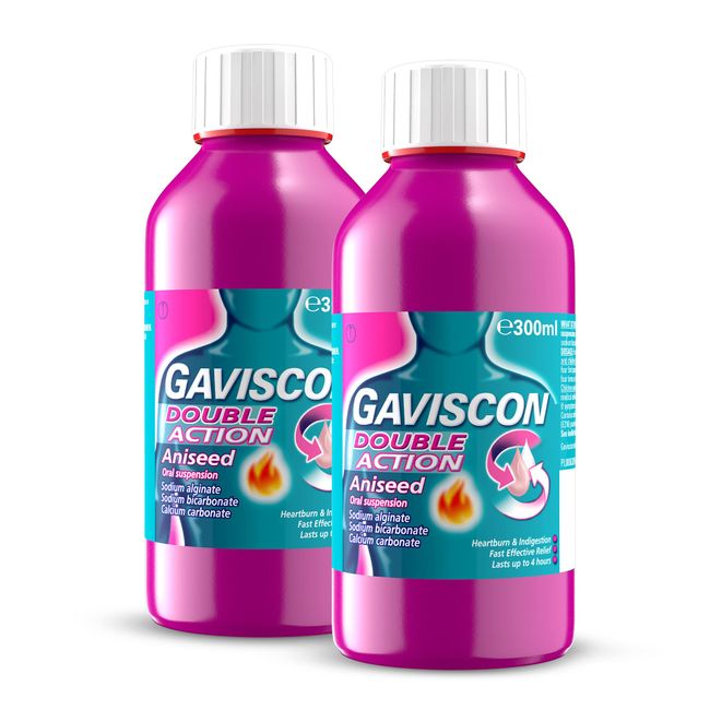 Gaviscon Double Action Heartburn & Indigestion Liquid, Aniseed Flavour, 300ml, Pack of 2