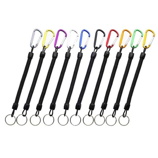 Youery 10 Stück Spiral-Schlüsselanhänger mit Karabiner, elastische Angel-Schlüsselanhänger, ausziehbares Schlüsselband, mit Anti-verlorenem Frühlingsseil, für Angelzange, Camping, Angeln