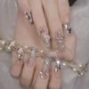 24pcs Nail Tips Light Luxury Butterfly Decoration Pearl Rhinestone Wedding Nails