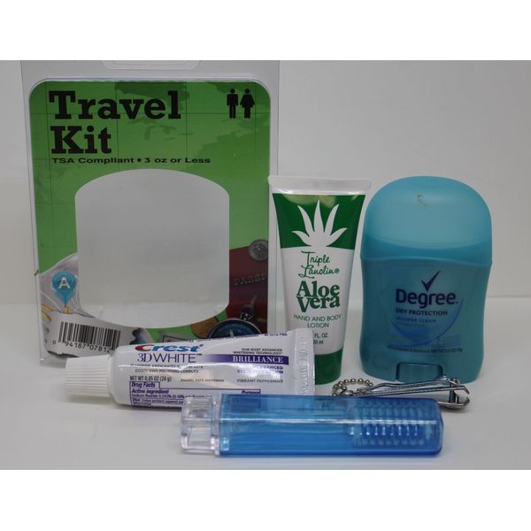 Carry-On TSA Compliant Travel Kit Deodorant/Toothbrush/Paste/Clippers/Lotion-New