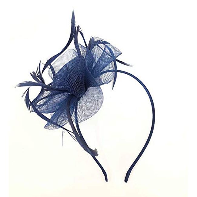 Navy Blue Elegant Flower Feather Headband Hat Fascinator Wedding Headwear Ladies Day Race Royal Ascot