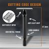 SHAVING REVOLUTION Long Handle Double Edge Safety Razor - Butterfly Open Razor 10 Japanese Stainless Steel Double Edge Blades - Close, Clean Shaving Razor Men, Black Long Handle, 12 Piece Set