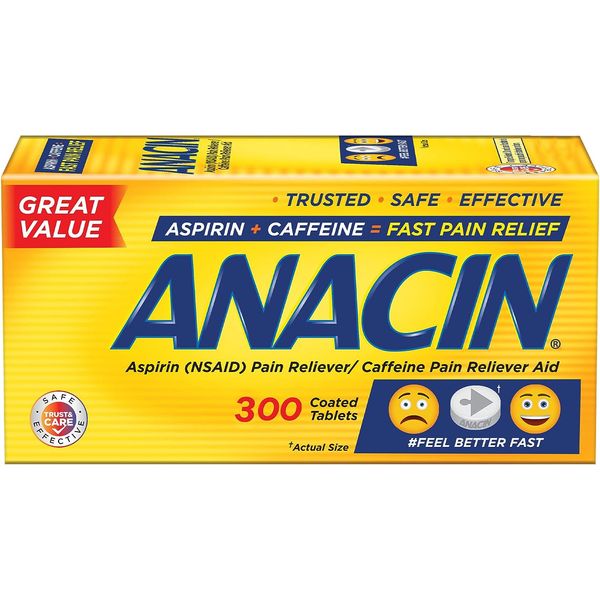 anacin fast pain relief aspirin + caffeine pain reliever 300 coated tablets