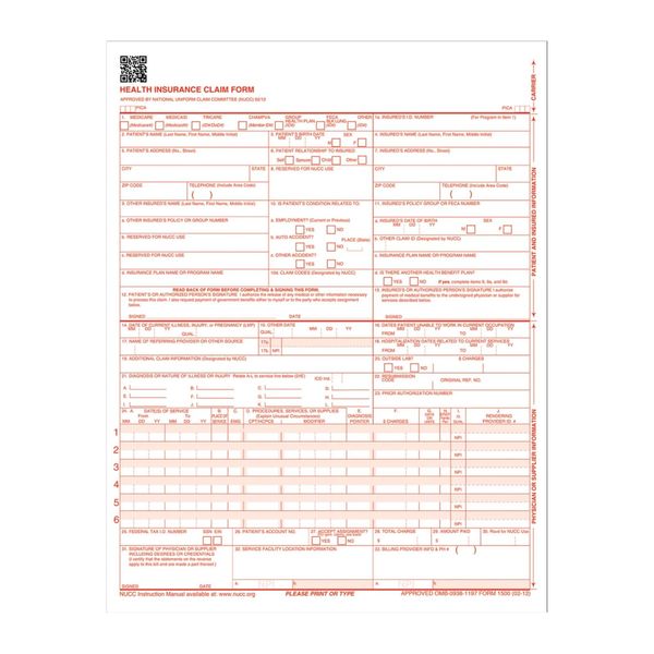 Adams Health Insurance Claim Forms for Laser Printer, 8.5 x 11 Inches, 250 per