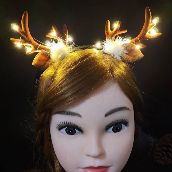 BARTOSI Light Up Christmas Reindeer Antlers Headbands Reindeer Antler Headband Deer Antler Hair Band Cute Hair Hoop Deer Ears Holiday Costume Headpiece Hair Accessories for Christmas Party