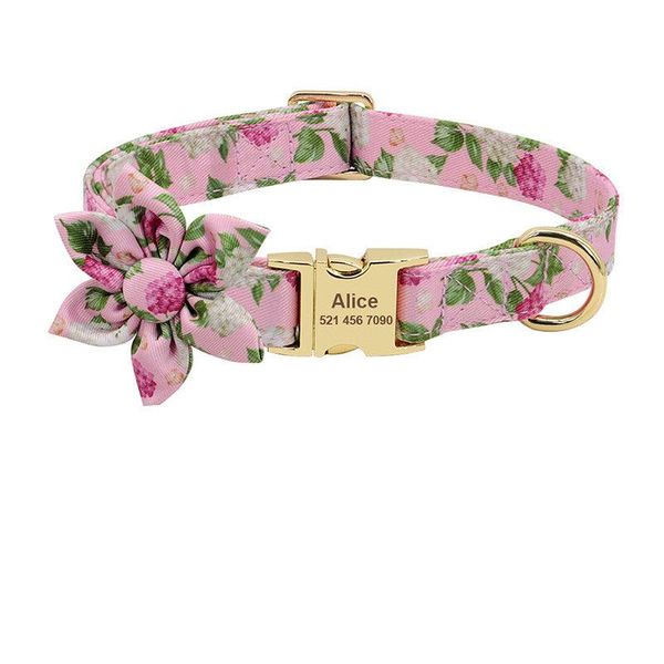 Customizable Floral Print Pet Collar With Engraved Id Tag - Personalized Dog And Cat Accessories - N / S