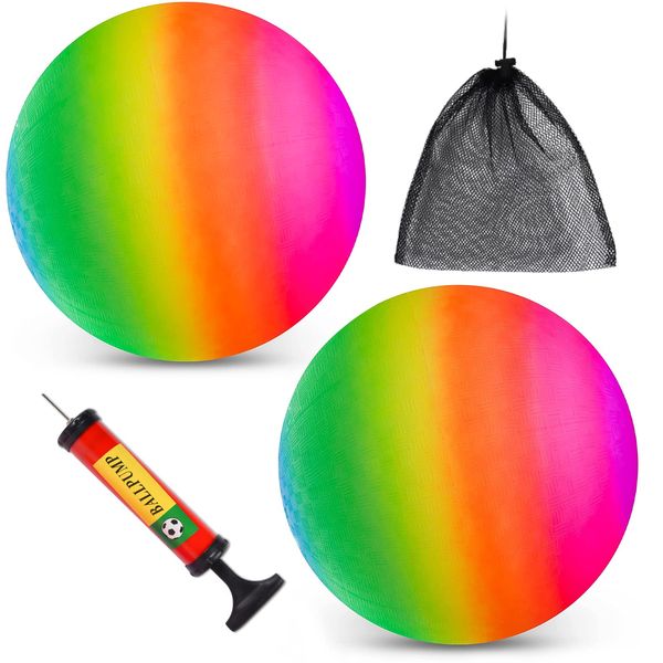 FORMIZON 2 Stück Bouncy Kickball, Kinder Spielball, PVC Regenbogen Ball, Fußball Softball, Strandball mit Pumpe, Kinderball für Drinnen und Draußen, Saft und Durable Bouncy Ball für Kinder Geschenk