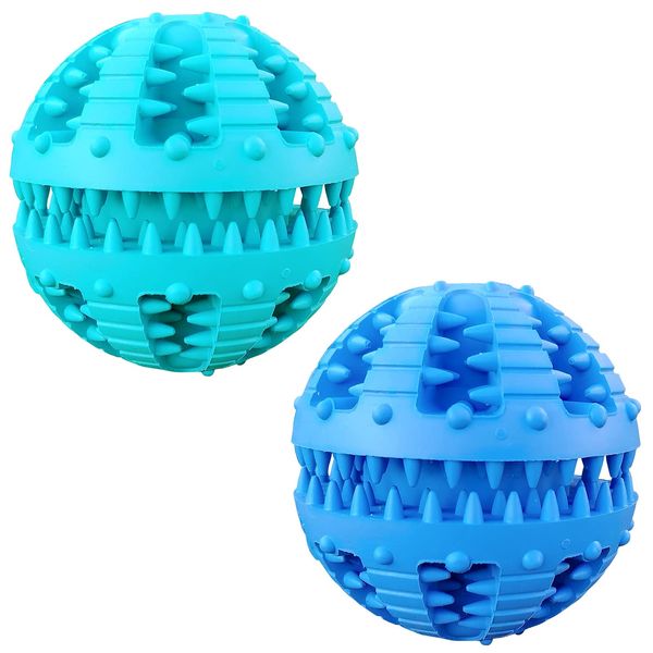 MMSGA 2 Pcs Dog Toy Teeth Ball,Dog IQ Treat Ball,Food Dispensing Toys Cat Dog,Non Toxic Tear Resistant Natural Rubber Toy Ball for Pet Teeth Cleaning/Chewing/Playing/Training