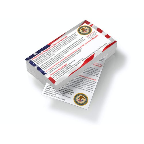 50 ADA Service Dog Information Cards - New, Larger Print on Both Sides - States Handler's Legal Rights to Uninformed Business Personnel