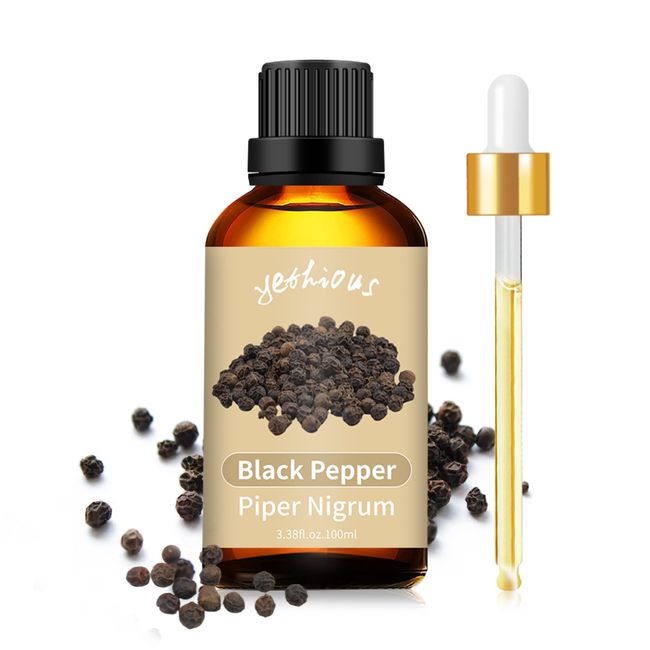 yethious Black Pepper Essential Oil 100ml, Pure and Natural Black Pepper Essential Oill for Diffuser Skin Hair Candle Soap Making Gift Set Black Pepper Fragrance Oil