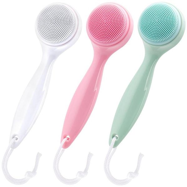 HINZIC 3 Pack Silicone Manual Facial Cleansing Brush Skin-Friendly Waterproof Face Cleaning Scrubber Exfoliating Cleanser for Blackhead Whitehead Makeup Residue - Pink &amp; Green