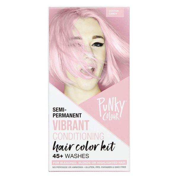 Punky Colour Box Kit Cotton Candy - For Bleached, Blonde or Highlighted Hair, Non-Damaging Hair Dye, Vegan, PPD and Paraben Free, Conditions and Transforms to Vibrant Hair Color, lasts up to 35 washes