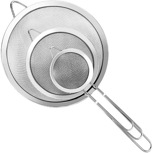 3 Pcs Super Wire Extra Fine Mesh Strainer With Handle Small Medium Large Size