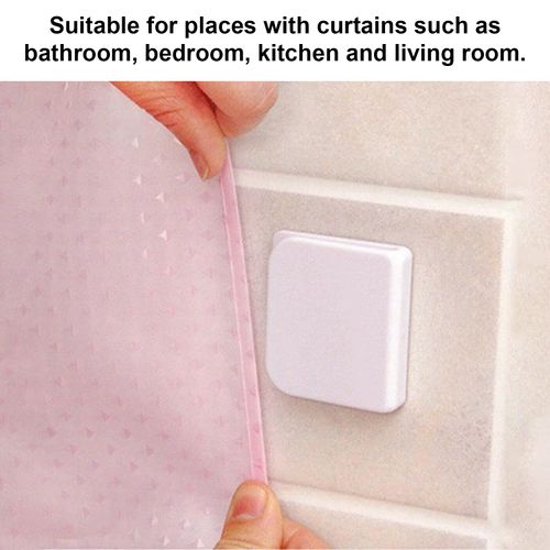 Shower Curtain Clips, 6Pcs/Set ABS White Splash Protection Guards Self Adhesive Shower Curtain Holder for Home Bathroom Kitchen Shower Liners Curtains