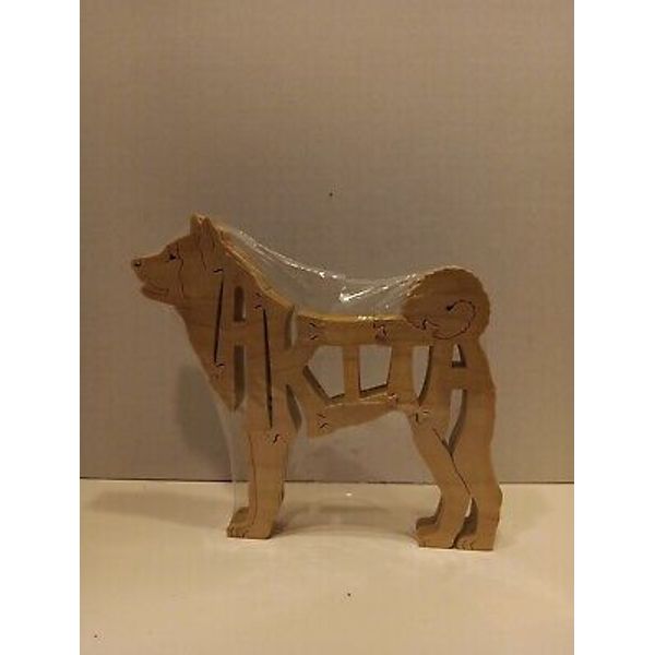 Akita Dog Amish Made Wooden Scroll Saw Puzzle Toy Art Display AKC CKC Signed