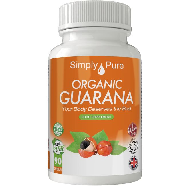 Simply Pure Organic Guarana Capsules x 90, 100% Natural, Soil Association Certified Organic, 500mg, Gluten Free, GM Free and Vegan.