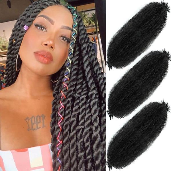 Afro Twist Hair 28 Inch 3 Packs, Springy Afro Twist Hair Pre Fluffed Spring Twist Hair Pre Stretched Wrapping Hair for Soft Locs Hair Extensions (Natural Black)