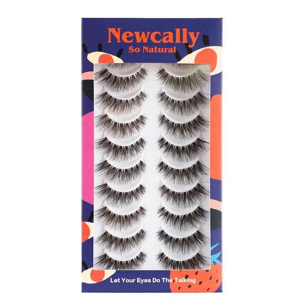 Newcally Lashes Natural Wispy False Eyelashes Cat Eye Lashes Hand-Knotted Soft Light Volume Fake Lashes Multipack