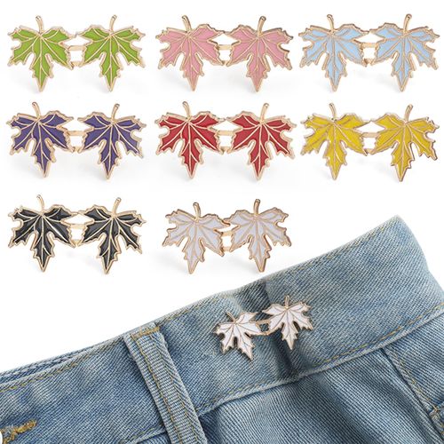8 Sets Instant Pant Waist Tightener - Maple Leaves Button Pins for Jeans,Tool-Free Adjustable Loose Waist Buckle for Women Men Kids