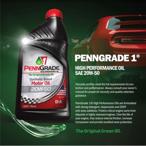 PENN GRADE 1, 71190, Synthetic Blend High Performance Oil SAE 20W-50, 5 Quart (2 Pack)