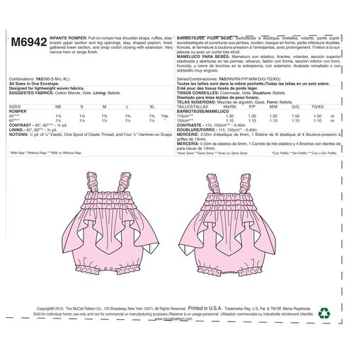 McCall's Pattern Company M6942 Infants' Romper, Size YA5