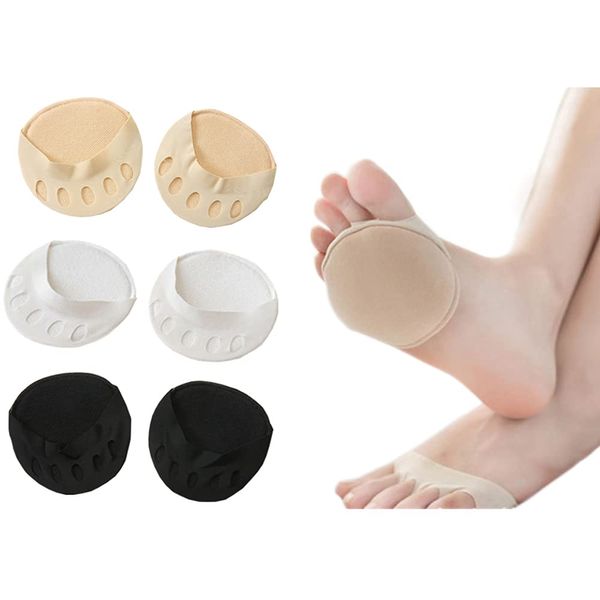 Foot Pads(3pairs) Reusable Soft Ball of Foot Cushions Forefoot Pads for Women Prevention Pain Relief Honeycomb Fabric Toe Socks, 5 Toes, Sweat Absorbent, Non-Slip, Foot Cover, Inner Socks heyveen